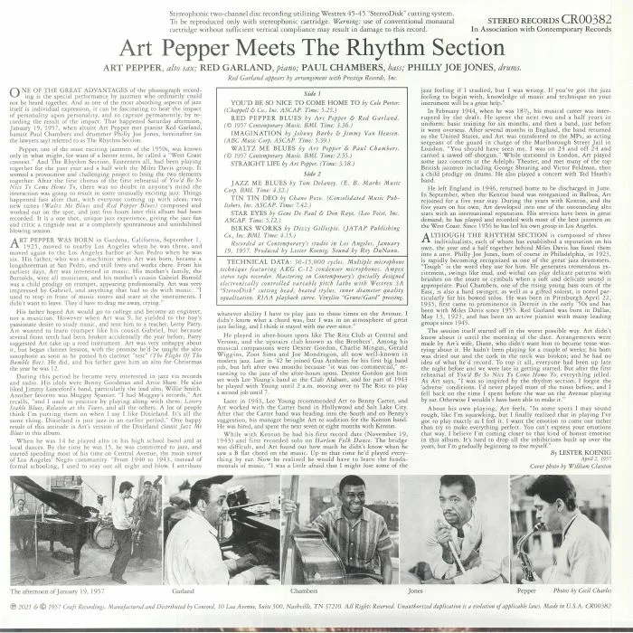 Обратная сторона обложки — Art PEPPER — Meets The Rhythm Section