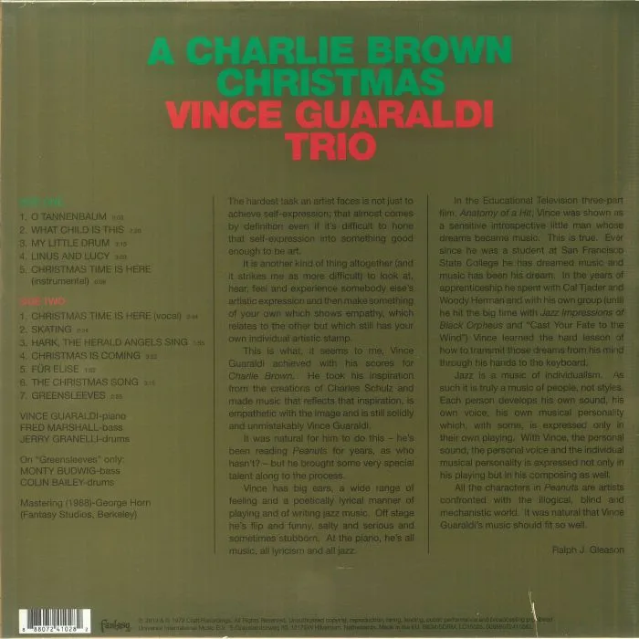 Обратная сторона обложки — VINCE GUARALDI TRIO — A Charlie Brown Christmas (Soundtrack) (Gold Foil Edition)