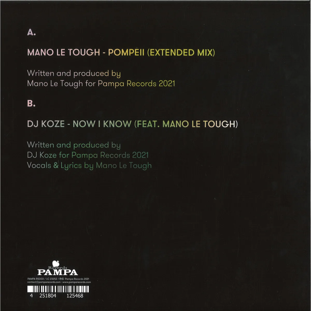 Обратная сторона обложки — Mano Le Tough/Dj Koze — RECORD STORE DAY 2021 EXCLUSIVE