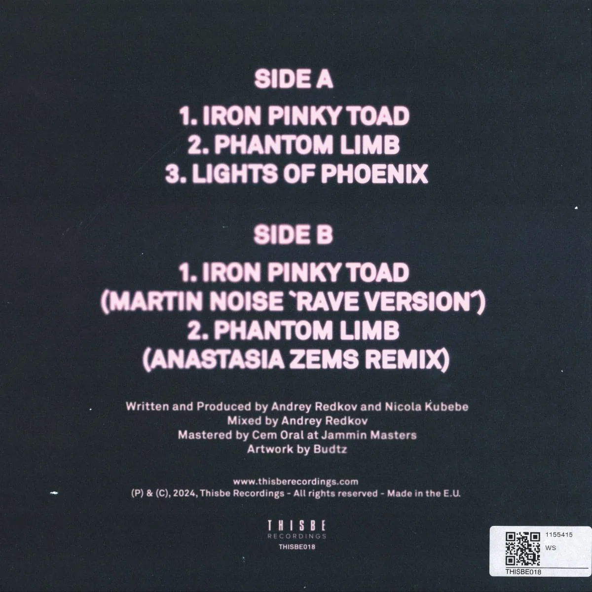 Back cover — RADIAL GAZE & NICOLA KUBEBE — IRON PINKY TOAD EP