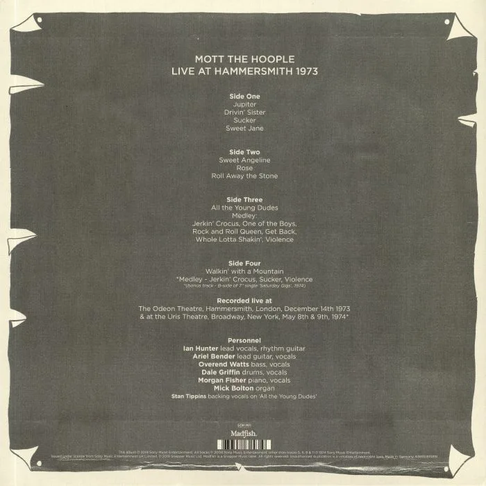 Back cover — MOTT THE HOOPLE — Live At Hammersmith 1973