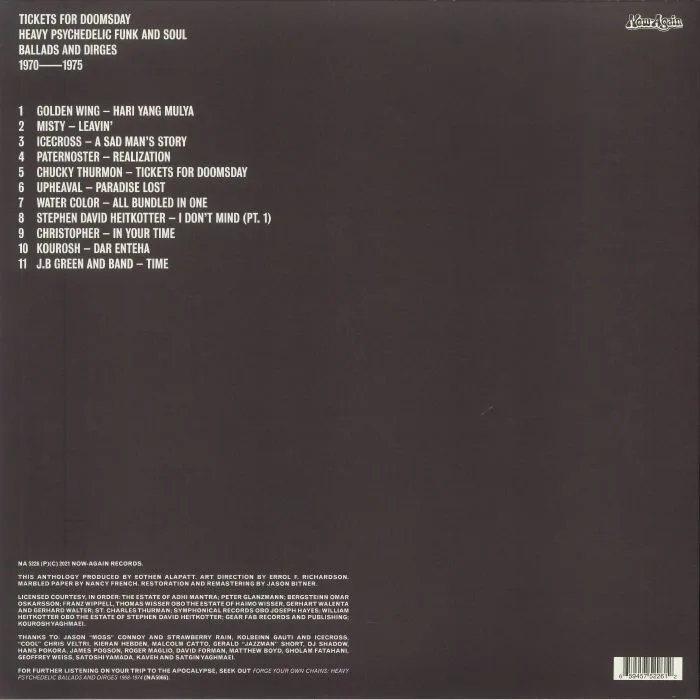 Back cover — VARIOUS — Tickets For Doomsday: Heavy Psychedelic Funk Soul Ballads & Dirges 1970-1975 (Record Store Day Black Friday 2021)