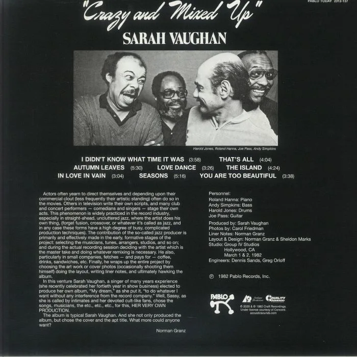 Back cover — Sarah VAUGHAN — Crazy & Mixed Up (reissue)