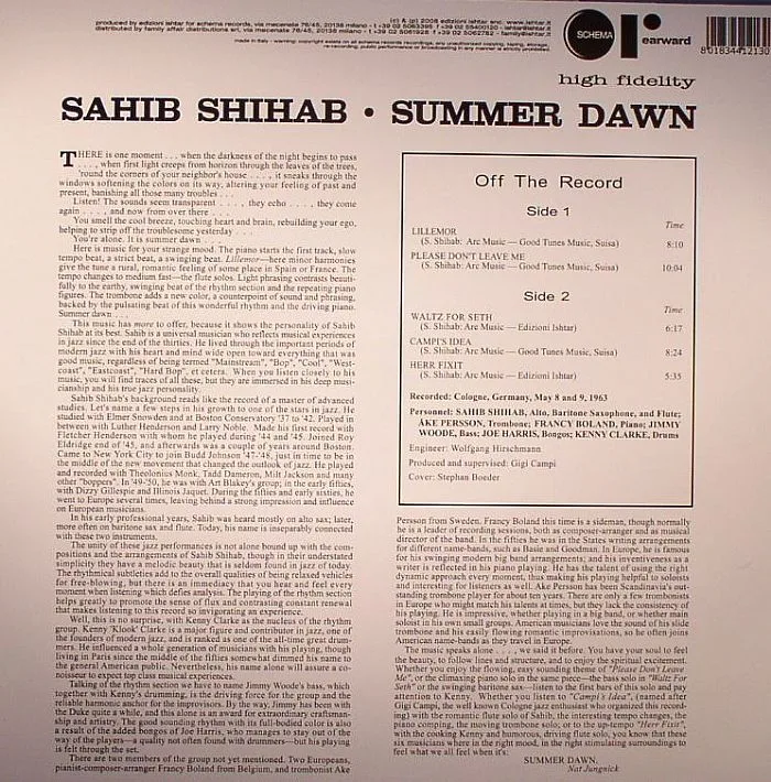 Обратная сторона обложки — Sahib SHIHAB — Summer Dawn