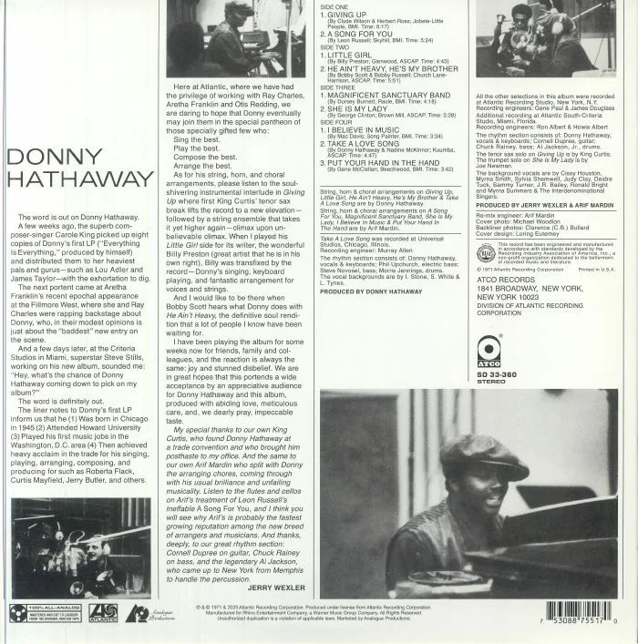 Обратная сторона обложки — Donny HATHAWAY — Donny Hathaway (reissue)