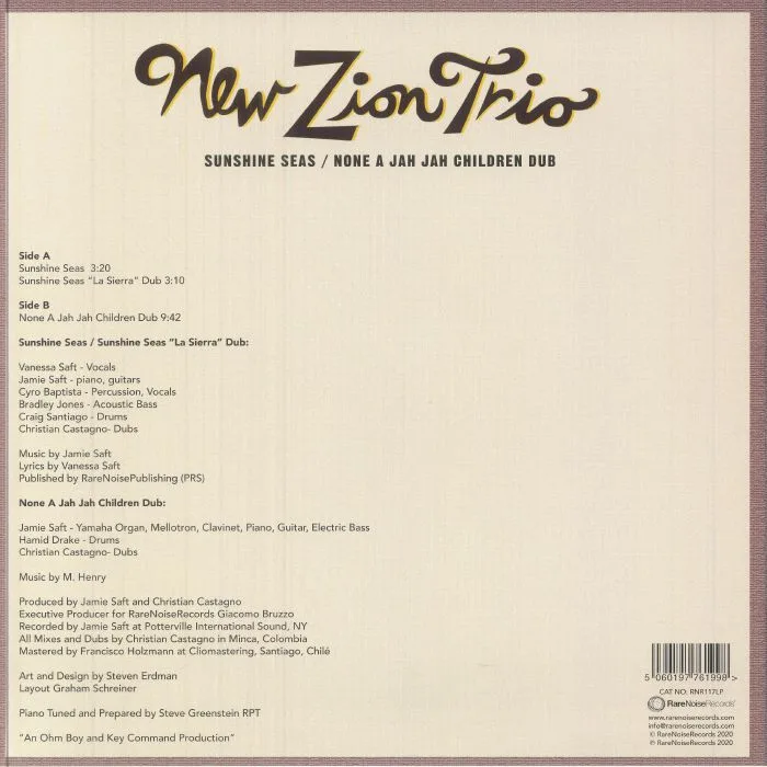 Back cover — NEW ZION TRIO — Sunshine Seas Dub
