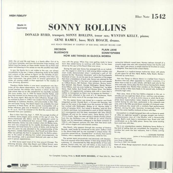 Обратная сторона обложки — Sonny ROLLINS — Volume 1 (Classic Vinyl Series)