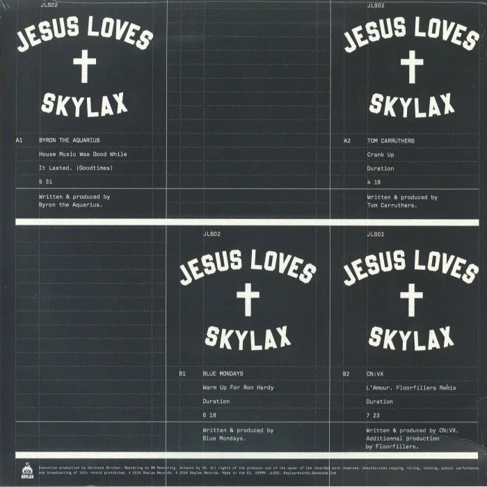Back cover — Tom CARRUTHERS / BYRON THE AQUARIUS / BLUE MONDAYS / CNVX — Jesus Loves Skylax 2