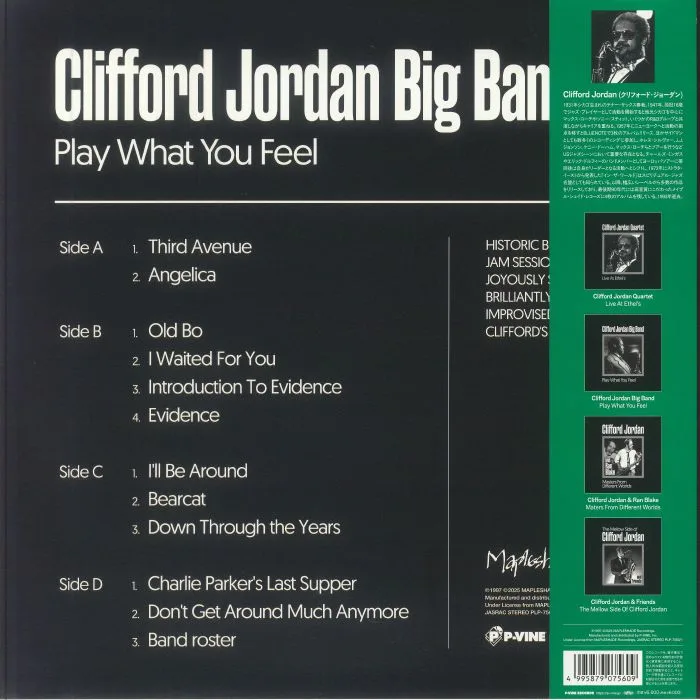 Back cover — CLIFFORD JORDAN BIG BAND — Play What You Feel (reissue)