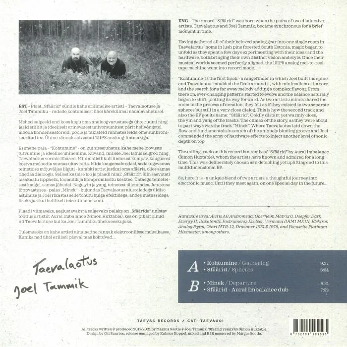 Обратная сторона обложки — TAEVALAOTUS / JOEL TAMMIK — Sfaarid EP