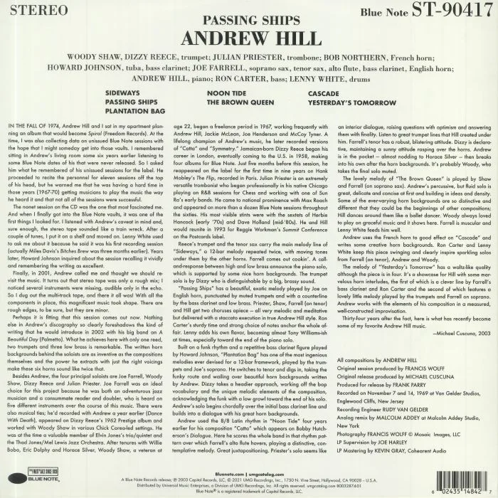 Back cover — Andrew HILL — Passing Ships (Tone Poet Series) (reissue)
