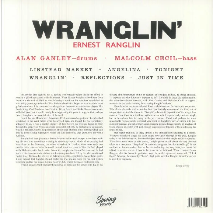 Обратная сторона обложки — ERNEST RANGLIN TRIO — Wranglin'