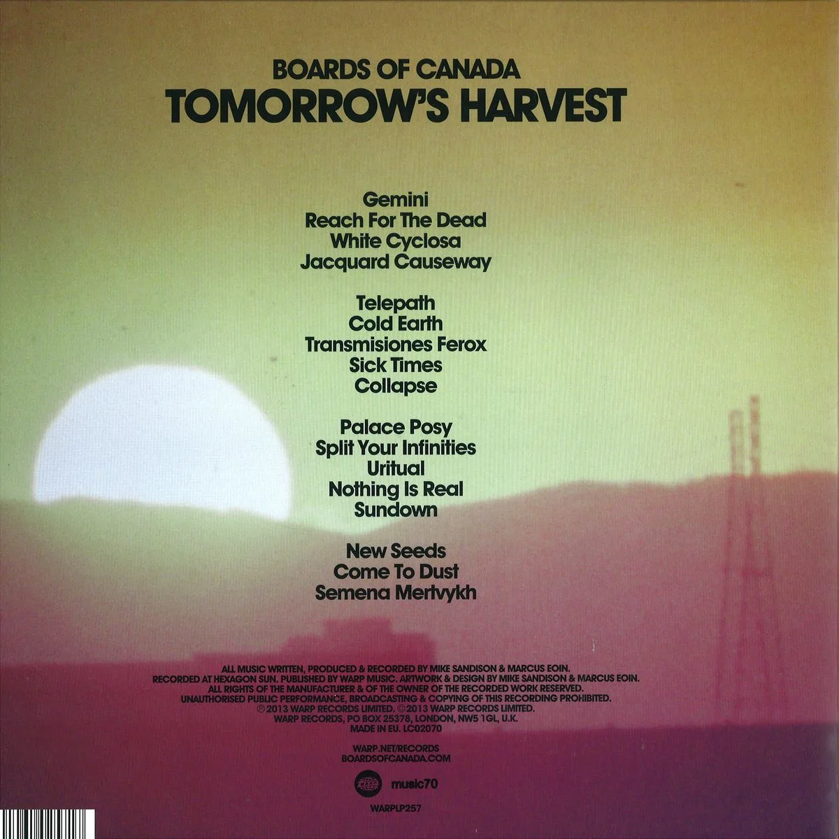 Back cover — Boards Of Canada — Tomorrows Harvest LP 2x12"