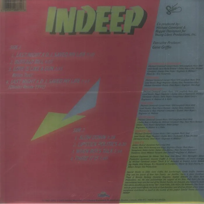 Обратная сторона обложки — INDEEP — Last Night A DJ Saved My Life