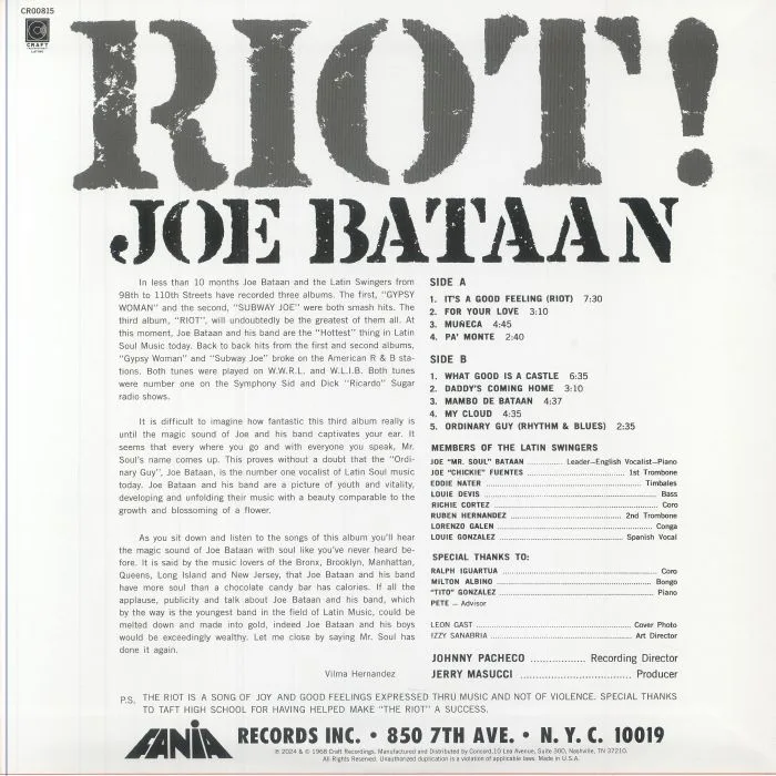 Обратная сторона обложки — Joe BATAAN — Riot! (Record Store Day Black Friday RSD 2024)