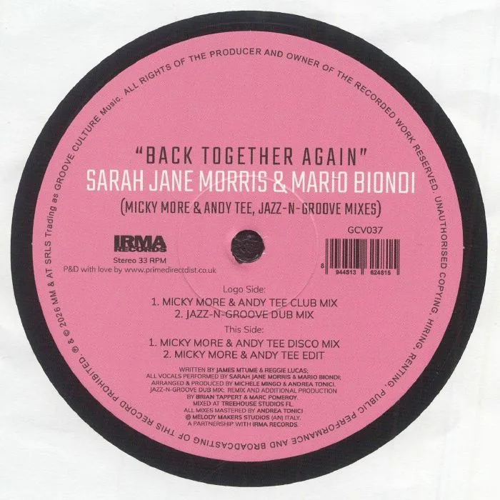 Лицевая сторона обложки — Sarah Jane MORRIS / MARIO BIONDI — Back Together Again (Micky More & Andy Tee, Jazz N Groove Mixes)