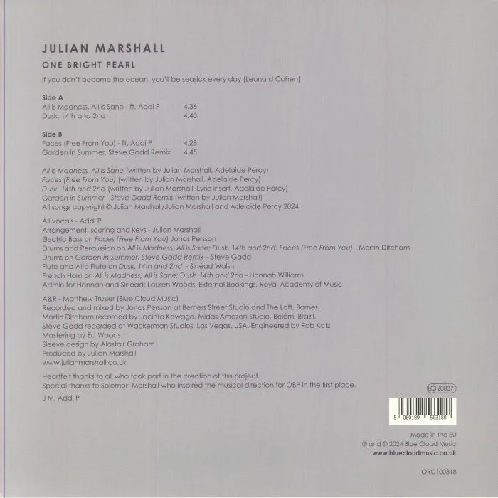Обратная сторона обложки — Julian MARSHALL — One Bright Pearl
