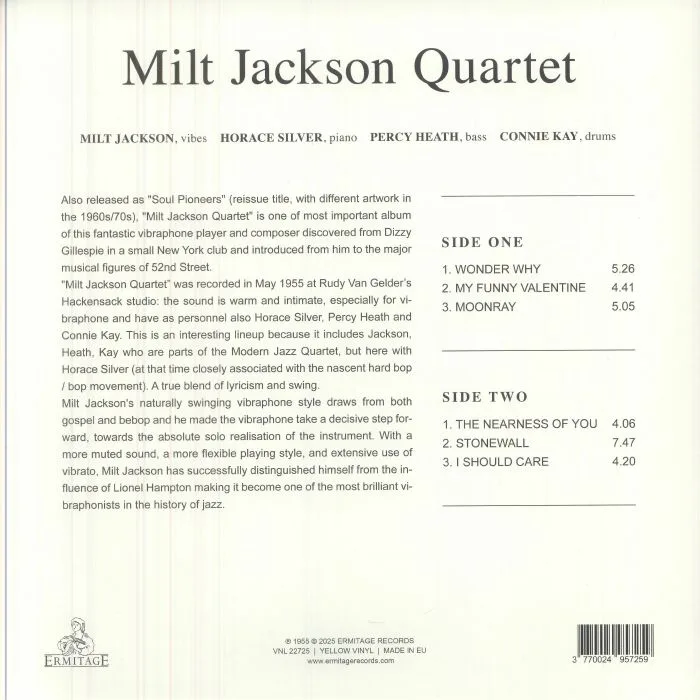 Обратная сторона обложки — Milt JACKSON — Milt Jackson Quartet (reissue)