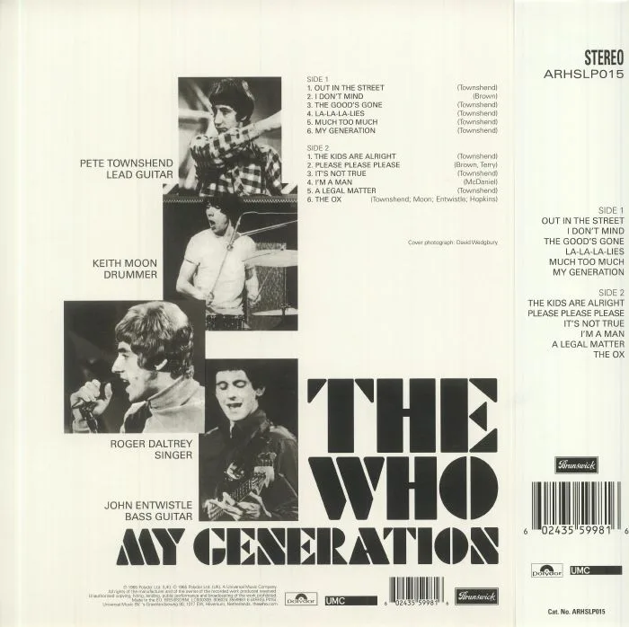 Back cover — The WHO — My Generation (half speed remastered)