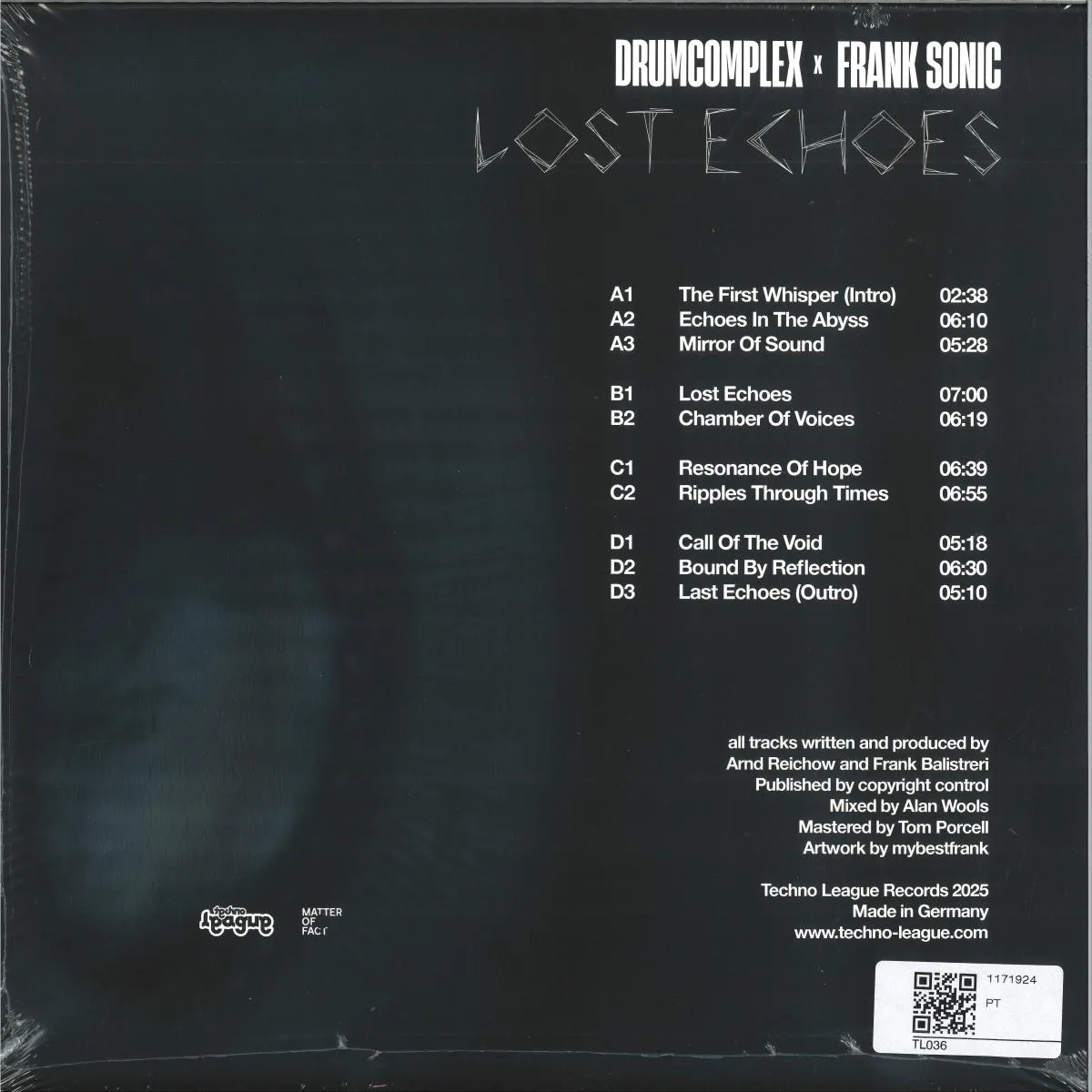 Back cover — Drumcomplex, Frank Sonic — Lost Echoes LP 2x12"