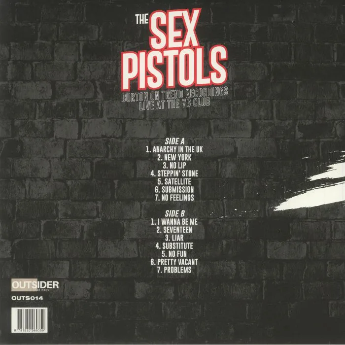 Back cover — The SEX PISTOLS — Burton On Trend Recordings: Live At The 76 Club