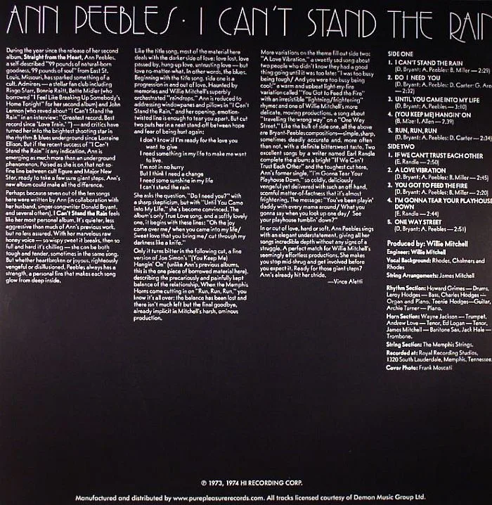 Обратная сторона обложки — Ann PEEBLES — I Can't Stand The Rain
