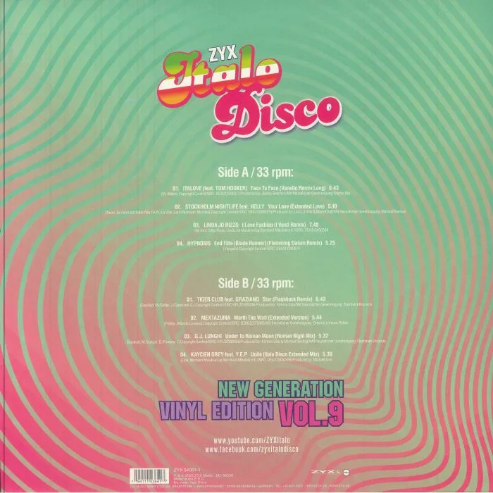 Back cover — VARIOUS — ZYX Italo Disco New Generation: Vinyl Edition Vol 9