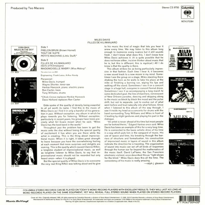 Back cover — Miles DAVIS — Filles De Kilimanjaro (reissue)