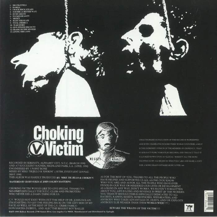 Обратная сторона обложки — CHOKING VICTIM — No Gods / No Managers