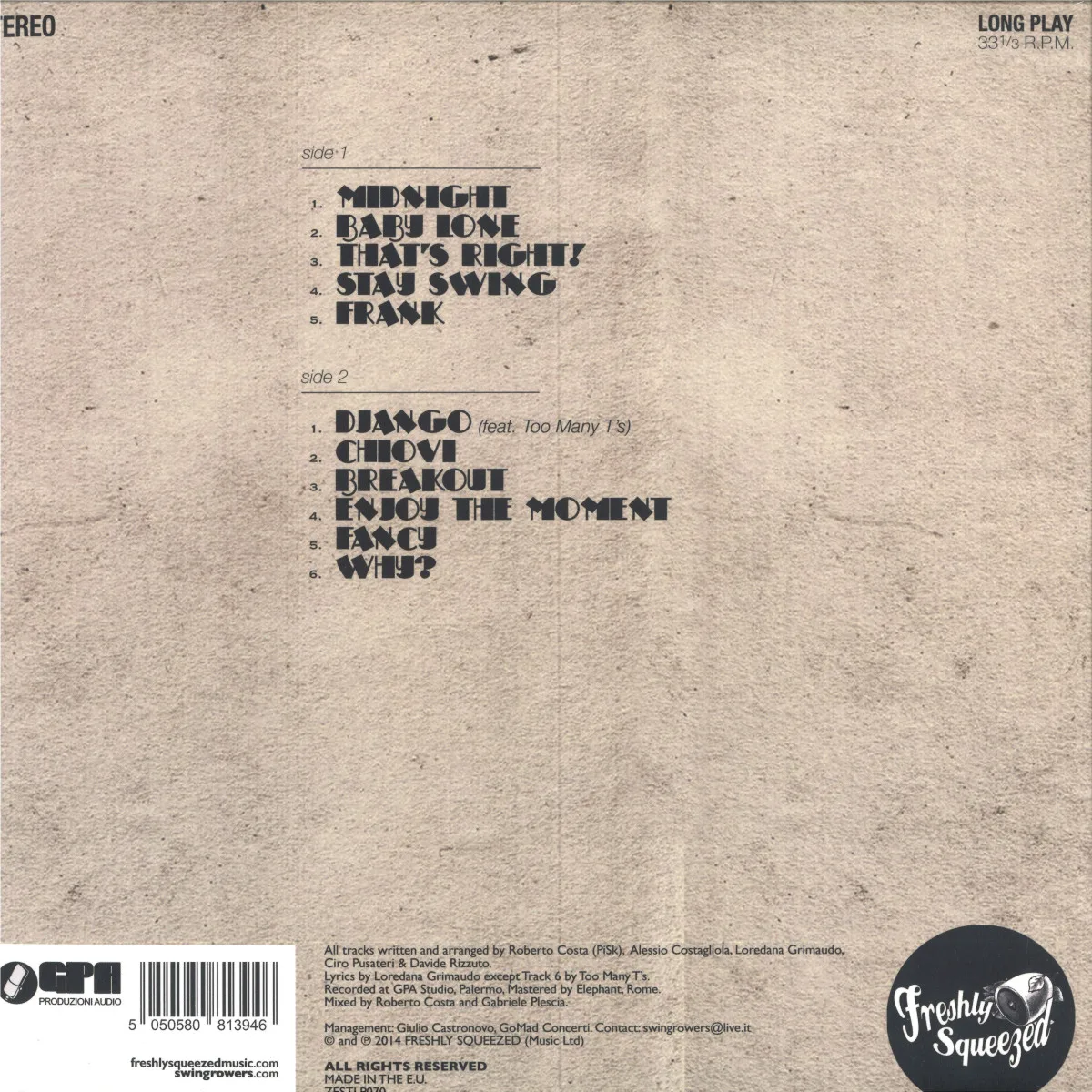 Back cover — Swingrowers — Remote LP