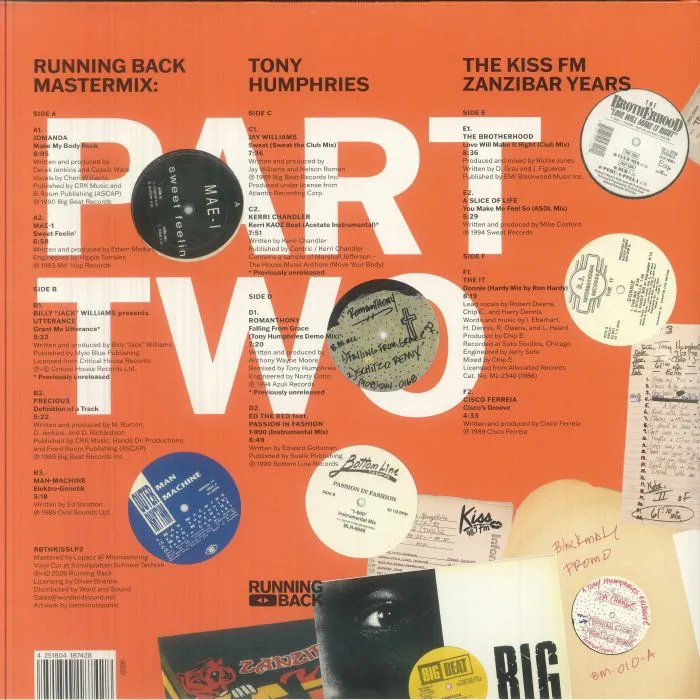 Back cover — Tony Humphries — Running Back Mastermix: Kiss FM Zanzibar Years Vinyl Part Two (LP 3x12")