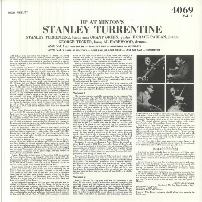 Обратная сторона обложки — Stanley TURRENTINE — Up At Minton's Vol 1 (remastered)