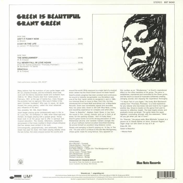 Обратная сторона обложки — Grant GREEN — Green Is Beautiful (Classic Vinyl Series)