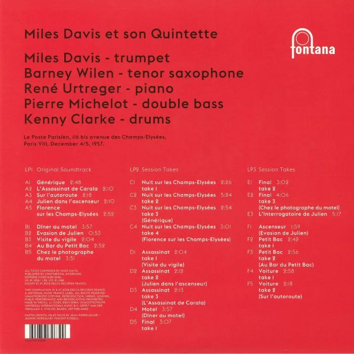 Обратная сторона обложки — Miles DAVIS — Ascenseur Pour L'Echafaud (Soundtrack)