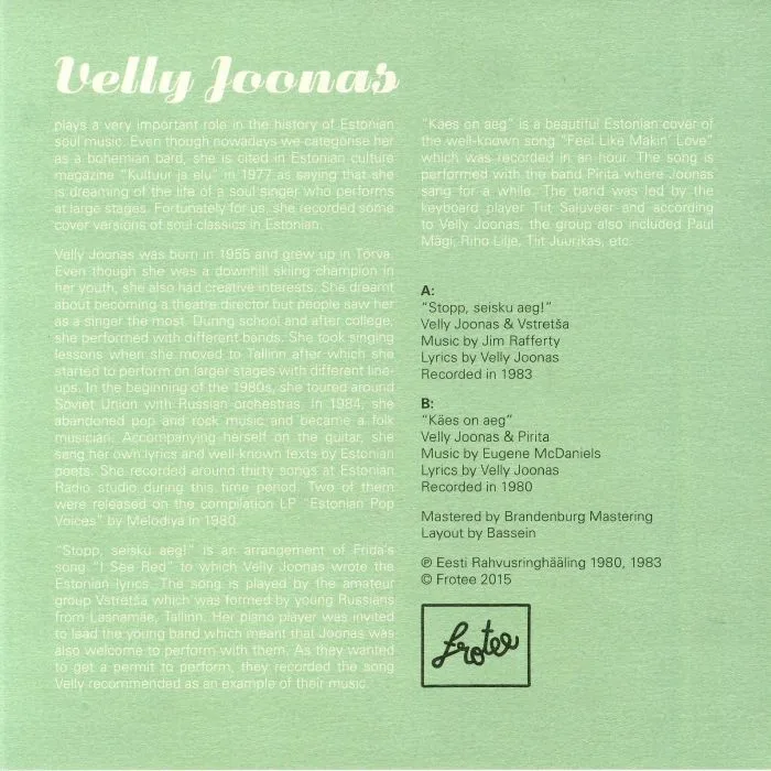 Back cover — Velly JOONAS — Stopp Seisku Aeg!
