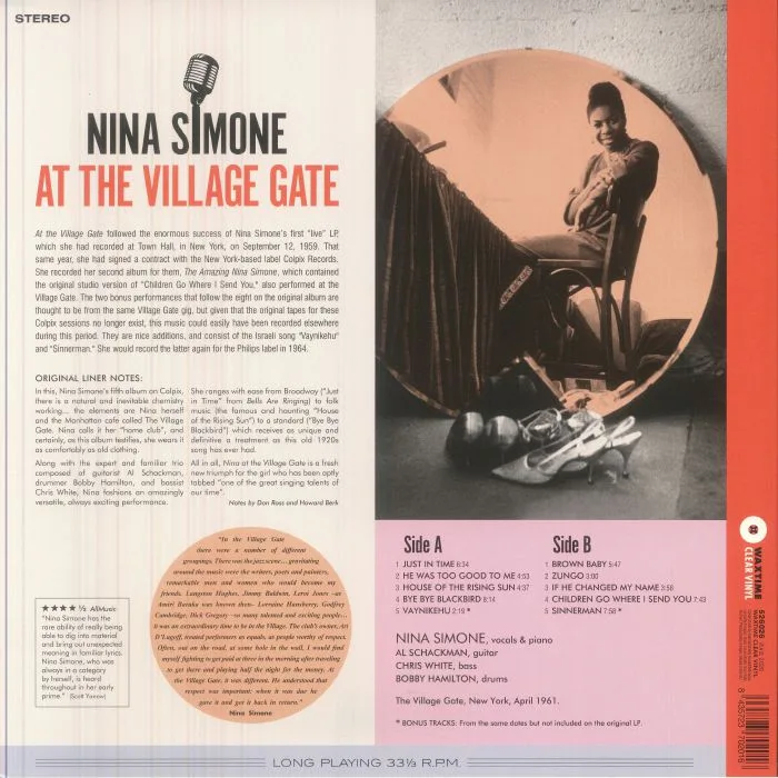 Обратная сторона обложки — Nina SIMONE — At The Village Gate (reissue)