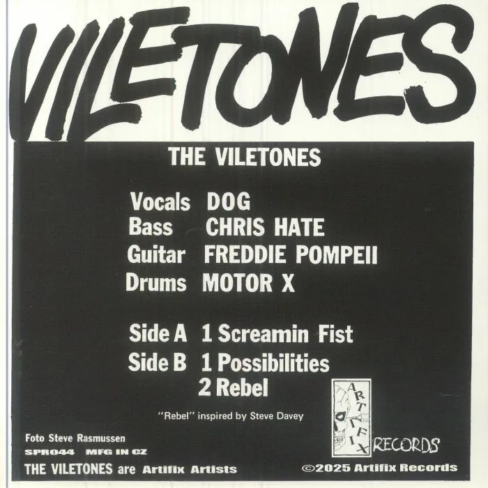 Обратная сторона обложки — The VILETONES — Screamin Fist (reissue)