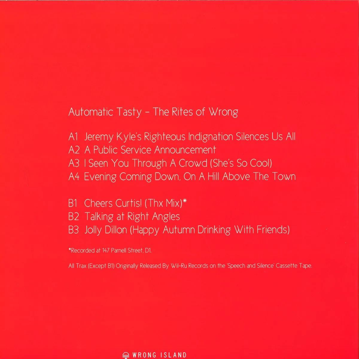 Back cover — Automatic Tasty — The Rites Of Wrong