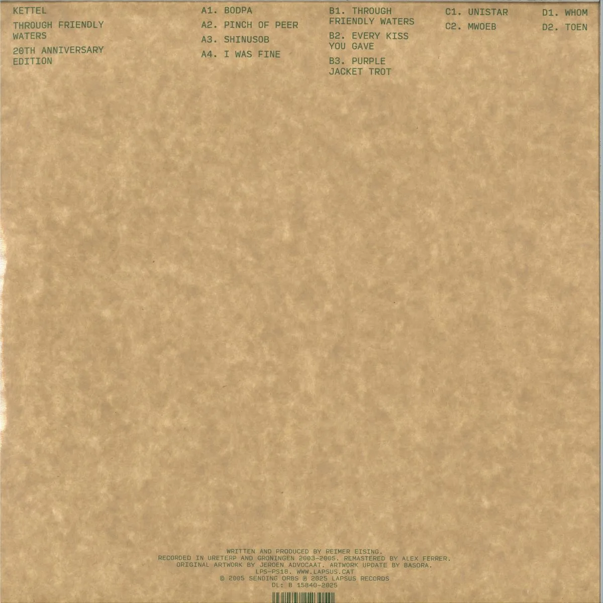 Back cover — Kettel — Through Friendly Waters [20th Anniversary Edition] (2x12")