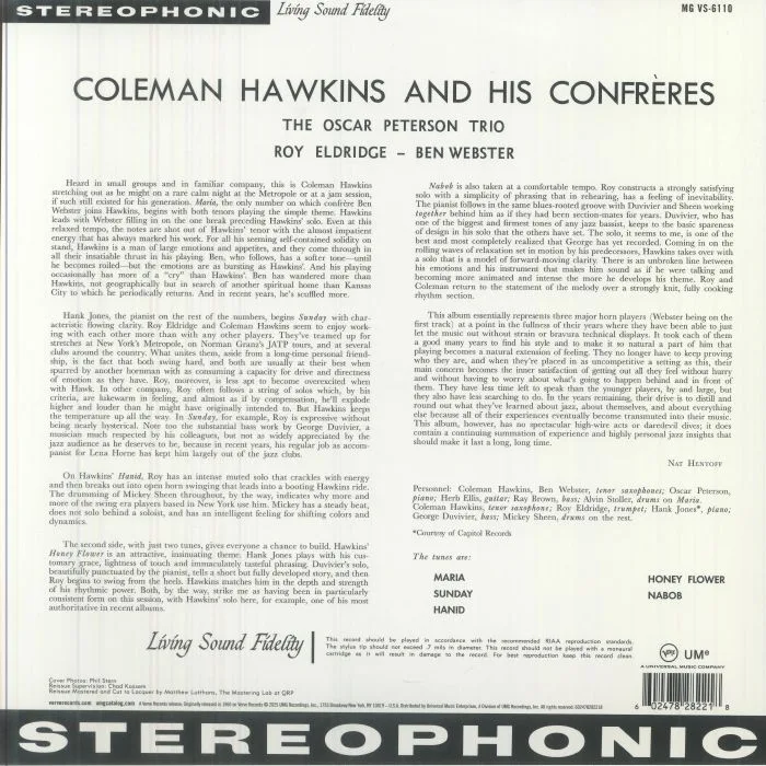Back cover — Coleman HAWKINS — Coleman Hawkins & Confreres (Acoustic Sounds Series)