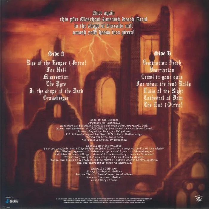 Обратная сторона обложки — ENTRAILS — Rise Of The Reaper (reissue)