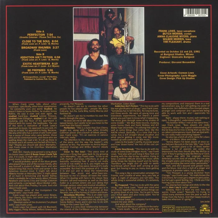 Back cover — FRANK LOWE QUINTET — Exotic Heartbreak (reissue)