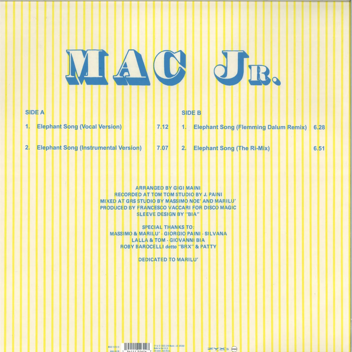 Обратная сторона обложки — MAC JR — ELEPHANT SONG