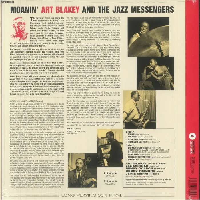 Обратная сторона обложки — Art BLAKEY & THE JAZZ MESSENGERS — Moanin'