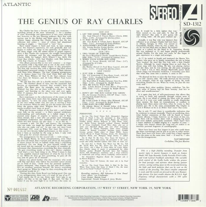 Back cover — Ray CHARLES — The Genius Of Ray Charles (Atlantic 75 Audiophile Series)