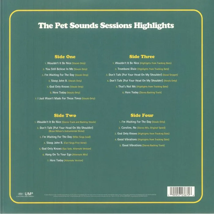 Обратная сторона обложки — The BEACH BOYS — The Pet Sounds Sessions Highlights