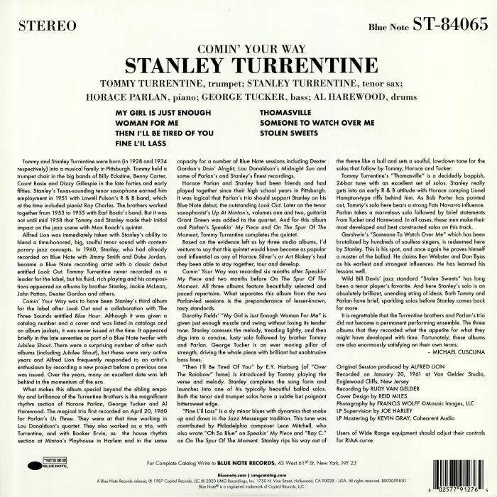 Back cover — Stanley TURRENTINE — Comin' Your Way (Tone Poet Series)