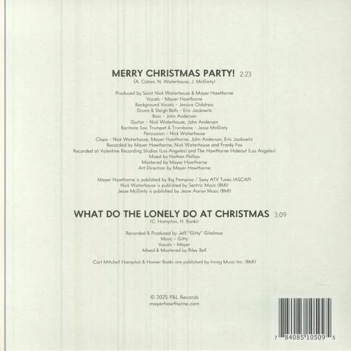 Back cover — Mayer HAWTHORNE — Merry Christmas Party! / What Do The Lonely Do At Christmas