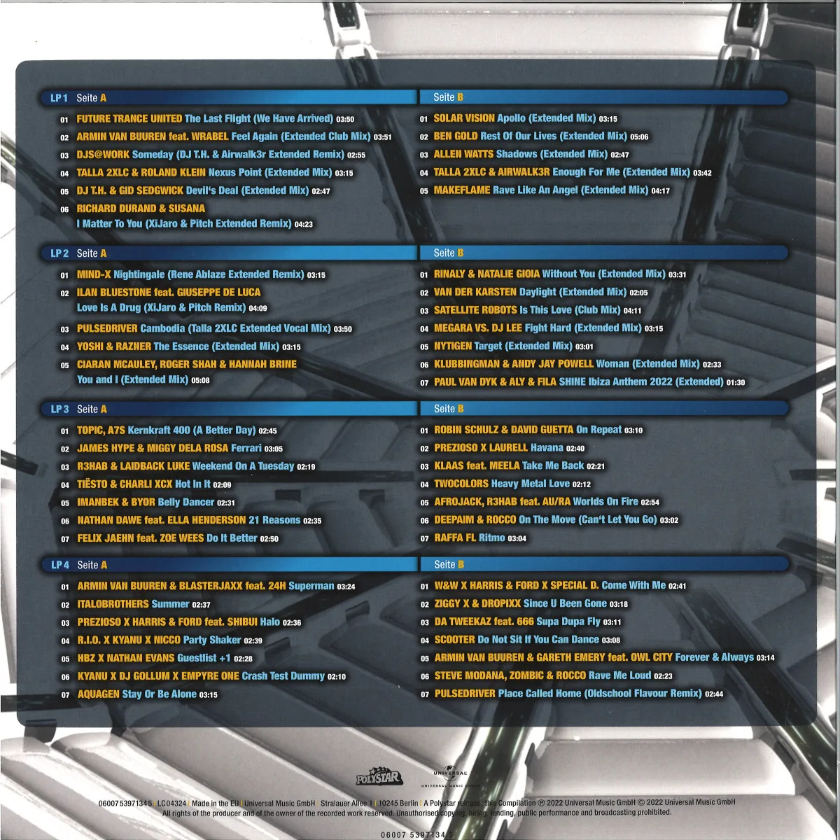 Back cover — Various — Future Trance 100 LP 4x12"