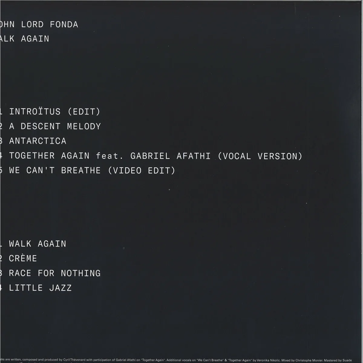 Back cover — John Lord Fonda — Walk Again LP
